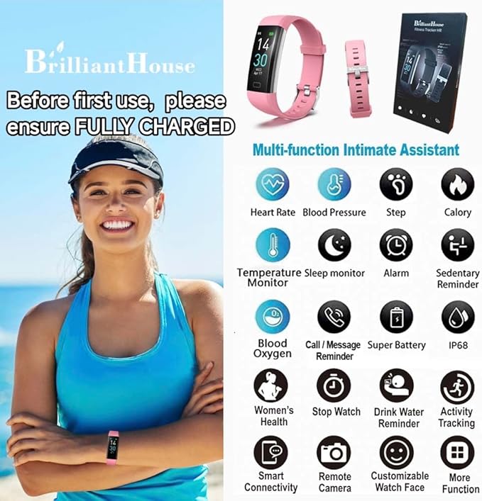 Fitness Tracker with Blood Pressure Heart Rate Oxygen Monitor, Activity Sleep & Temperature Smart Watch IP68 Waterproof Pedometer Step Counter for Kids Man Women S5