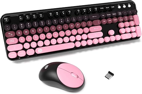 Wireless Keyboard and Mouse Combo, Cute Colorful Keyboard and Mouse, Full-Size Retro Typewriter Keyboard with 2.4GHz Plug & Play, for Windows 11/10/7, Laptop, PC -BlackBerry
