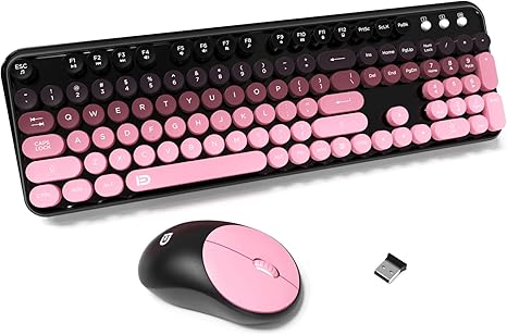 Wireless Keyboard and Mouse Combo, Cute Colorful Keyboard and Mouse, Full-Size Retro Typewriter Keyboard with 2.4GHz Plug & Play, for Windows 11/10/7, Laptop, PC -BlackBerry