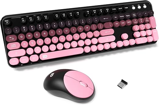 Wireless Keyboard and Mouse Combo, Cute Colorful Keyboard and Mouse, Full-Size Retro Typewriter Keyboard with 2.4GHz Plug & Play, for Windows 11/10/7, Laptop, PC -BlackBerry