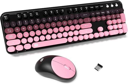 Wireless Keyboard and Mouse Combo, Cute Colorful Keyboard and Mouse, Full-Size Retro Typewriter Keyboard with 2.4GHz Plug & Play, for Windows 11/10/7, Laptop, PC -BlackBerry