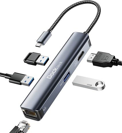 USB C Hub Ethernet, Dockteck 5-in-1 USB C to 4K HDMI Multiport Adapter