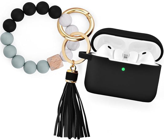 Filoto for AirPods Pro 3 Case (2025), Soft Silicone Protective Case Cover Compatible with Apple AirPods Pro 3rd Generation with Beaded Bracelet Keychain Accessories for Women Black