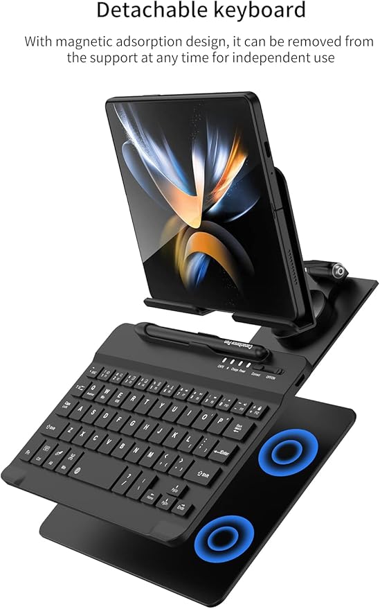 for Samsung Galaxy Z Fold 7/6/5/4/3 Adjustable Stand for Desk, Fully Foldable & Portable Keyboard Stand, Office Mobile Phone Stand Holder with Capacitor Pen and Bluetooth Mouse & Keyboard Set