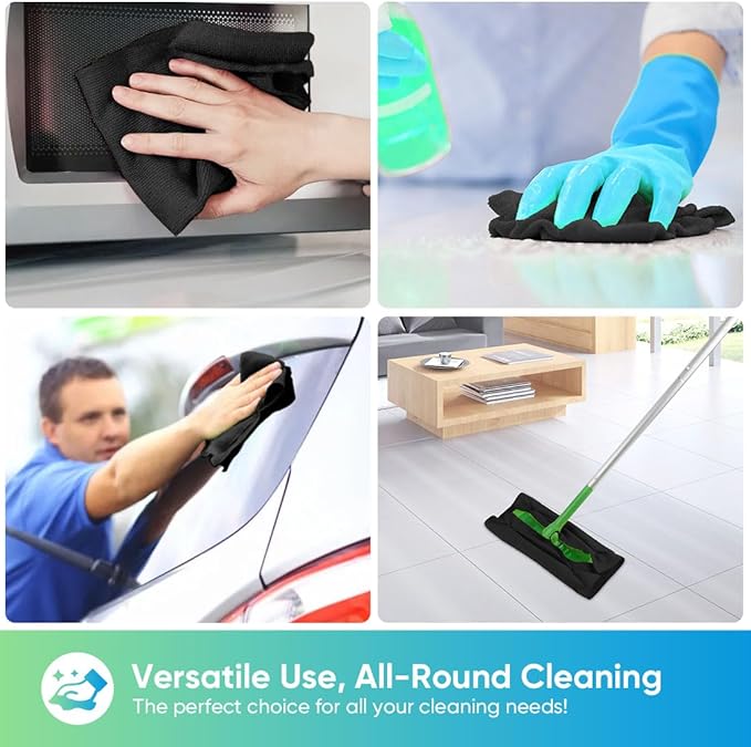 HOMEXCEL Black Microfiber Cleaning Cloths 20 Pack, Highly Absorbent, Lint & Scratch-Free Cleaning Rags for House Kitchen, Microfiber Towels for Car 11.5 x 11.5 inch