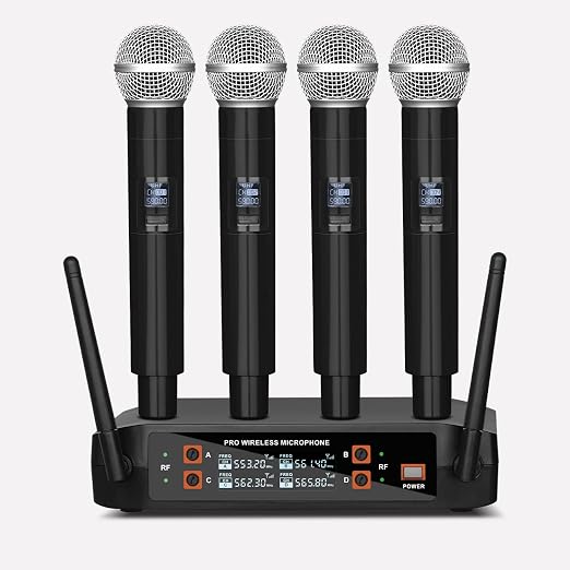4-Channel Wireless Microphone System for Karaoke & Church UHF Handheld Mics, Plug & Play Setup, Clear Sound for Party & Meetings