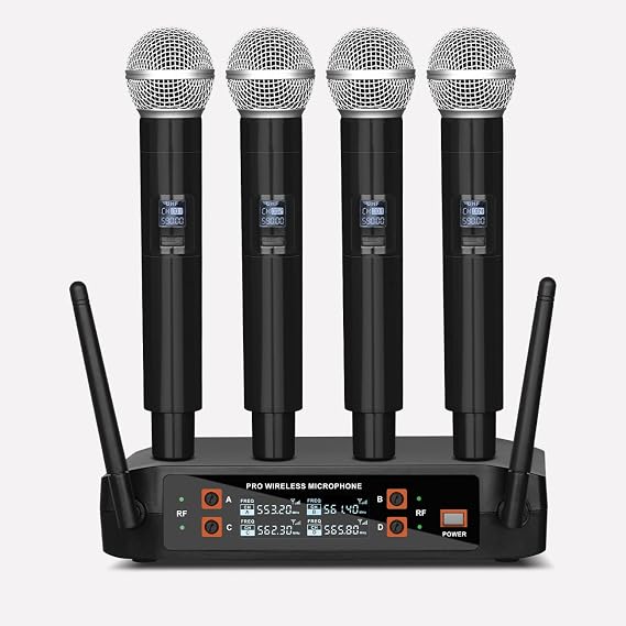 4-Channel Wireless Microphone System for Karaoke & Church UHF Handheld Mics, Plug & Play Setup, Clear Sound for Party & Meetings