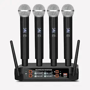 4-Channel Wireless Microphone System for Karaoke & Church UHF Handheld Mics, Plug & Play Setup, Clear Sound for Party & Meetings