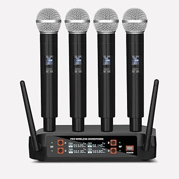 4-Channel Wireless Microphone System for Karaoke & Church UHF Handheld Mics, Plug & Play Setup, Clear Sound for Party & Meetings