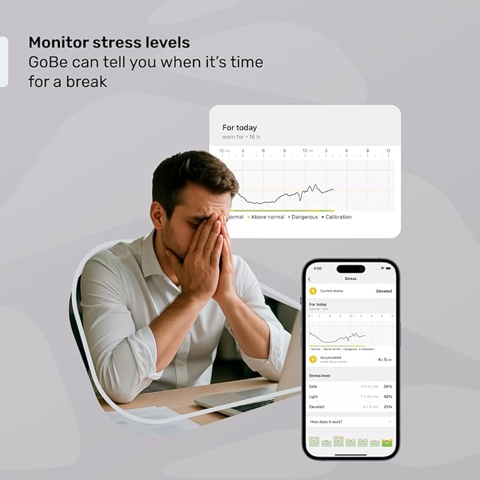 HEALBE GoBe U - Automatic Calorie Intake Smart Band, Energy Balance Insights, Hydration, Sleep, Stress, 24/7 Heart Rate, Neuroactivity, Free App, 5 ATM Waterproof - Grey