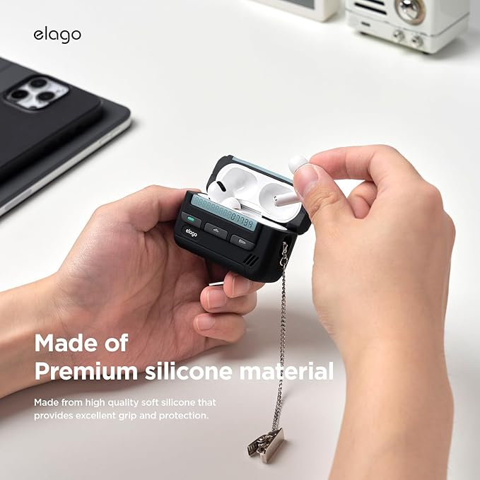 elago Pager Case Compatible with AirPods Pro 2nd Generation Case Cover, Compatible with AirPods Pro 2 Case, Chain Strap Included, Shock Resistant, Full Protection, for Men, for Women (Black)