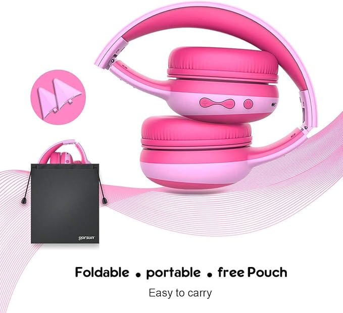 gorsun Kids Bluetooth Headphones, Portable Wireless Headset for Kids, Bluetooth 5.3, Over-Ear Toddler Headphones with Microphone, 85dB Volume Limited, 40 Hours Playtime (Pink+Blue)