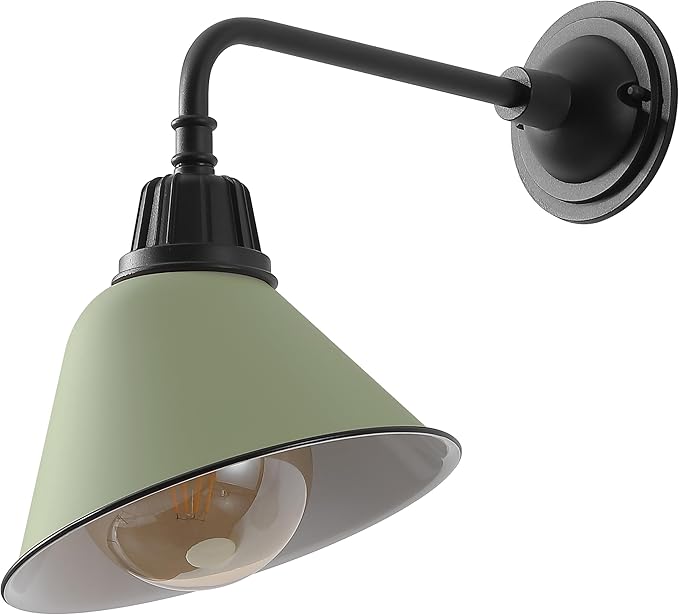JONATHAN Y JYL7612I Croydon 9.63" 1-Light Farmhouse Industrial Indoor/Outdoor Iron LED Gooseneck Arm Outdoor Sconce for Entryway Lobby Kitchen Bathroom Bedroom Living Room Hallway, Matte Olive Green