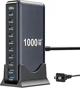 USB C Charger 1000W USB C Charger Block,Upgraded GaN IV 10-Port Charging Station Hub,Travel Essentials 140W Fast Charging Laptop Adapter for MacBook Pro/Air,DELL,Steam Deck,iPhone 17/16,Galaxy S25/24