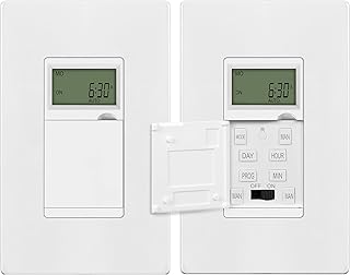 ENERLITES Programmable Digital Timer Switch for Lights, Fans, Motors, 7-Day 18 ON/OFF Timer Settings, Single Pole, Neutral Wire Required, UL Listed, HET01-C, White, 2 Pack - Image 1