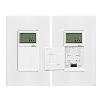 ENERLITES Programmable Digital Timer Switch for Lights, Fans, Motors, 7-Day 18 ON/OFF Timer Settings, Single Pole, Neutral Wire Required, UL Listed, HET01-C, White, 2 Pack