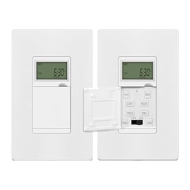 ENERLITES Programmable Digital Timer Switch for Lights, Fans, Motors, 7-Day 18 ON/OFF Timer Settings, Single Pole, Neutral Wire Required, UL Listed, HET01-C, White, 2 Pack