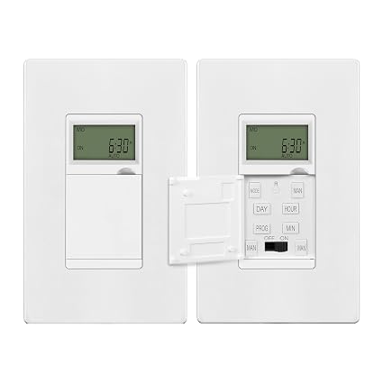 ENERLITES Programmable Digital Timer Switch for Lights, Fans, Motors, 7-Day 18 ON/OFF Timer Settings, Single Pole, Neutral Wire Required, UL Listed, HET01-C, White, 2 Pack