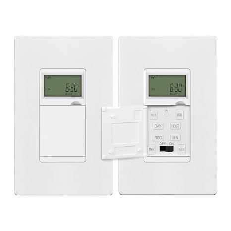 ENERLITES Programmable Digital Timer Switch for Lights, Fans, Motors, 7-Day 18 ON/OFF Timer Settings, Single Pole, Neutral Wire Required, UL Listed, HET01-C, White, 2 Pack