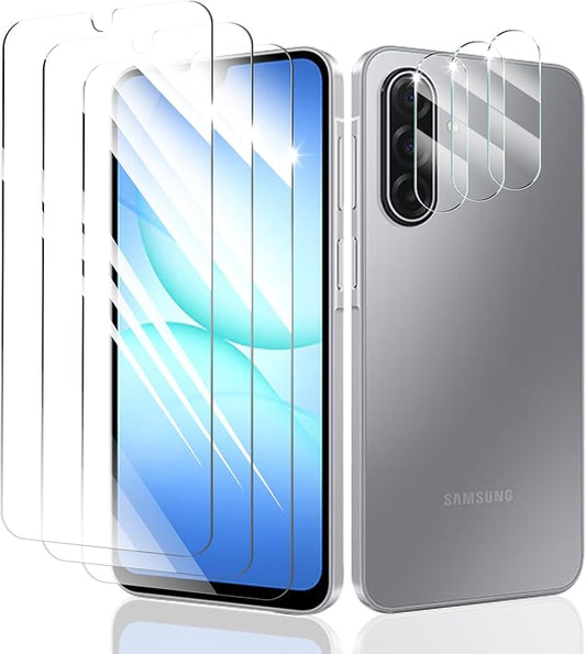 Screen Protector & Camera Lens Protector for Samsung Galaxy A17, Double Shatterproof HD Tempered Glass, High Light Transmittance, 9H Hardness Anti-Scratch Impact-Protection Case-Friendly, 3 Pack Each