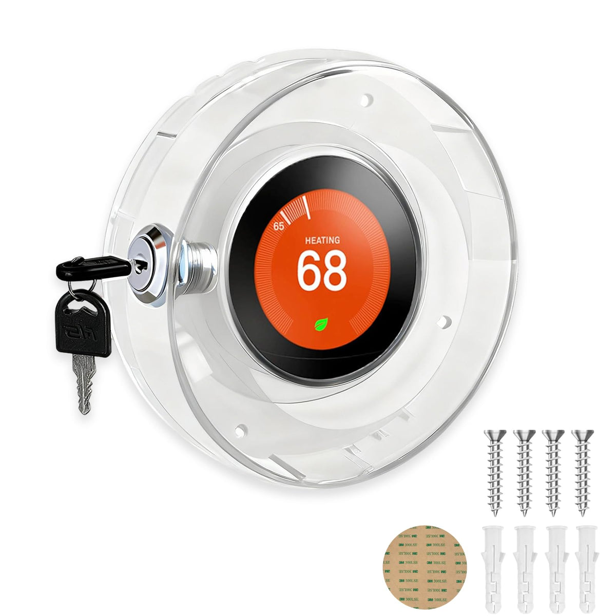 Round Thermostat Lock Case with Key, Upgraded,Thermostat Cover Universal, Thermostat Lock Case Clear, Electrical Safety Products, Fits Round Nest Thermostat(3.5x3.5x1.9 in) or Smaller