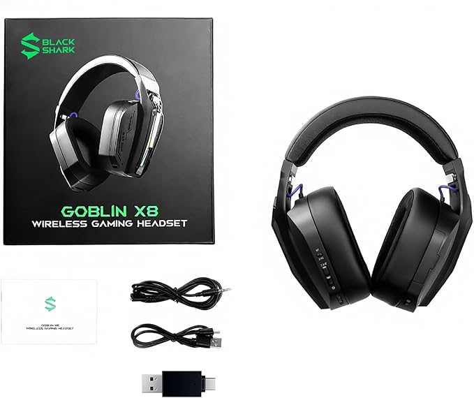 Black Shark Wireless Gaming Headset, Bluetooth 6.0 Gaming Headphones with USB and Type-c Connector, 7.1 Surround Sound for PC, PS5, PS4, Noise Canceling Microphone & 40H Battery, Goblin X8 (Black)