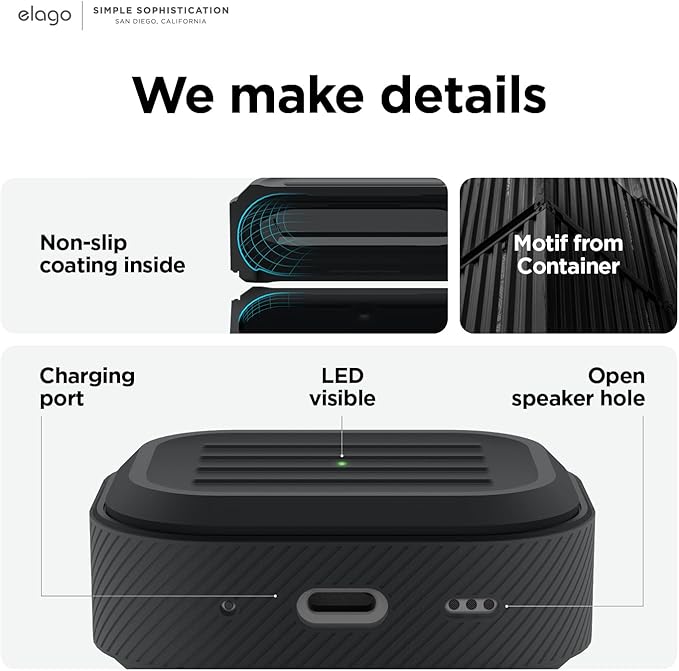 elago Armor Case Compatible with AirPods Pro 2nd Generation Case Cover - Compatible with AirPods Pro 2 Case, Lanyard Included, Supports Wireless Charging, Shock Resistant, Full Protection (Black)