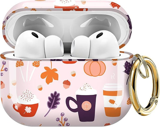 Case for AirPod Pro 3 Shock-Proof Protective Hard Case with Golden Keychain Compatible with Apple Airpods Pro 3rd Generation 2025 (Cute Coffee Cup)
