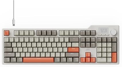 AJAZZ AK35I V3 104-Key Full Size Wired Gasket Mount Gaming Keyboard with Multimedia Buttons & Knob Control | Five Layer Pad | OEM Profile PBT Keycaps | White Backlit Custom Keyboard