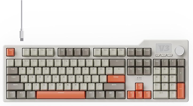 AJAZZ AK35I V3 104-Key Full Size Wired Gasket Mount Gaming Keyboard with Multimedia Buttons & Knob Control | Five Layer Pad | OEM Profile PBT Keycaps | White Backlit Custom Keyboard