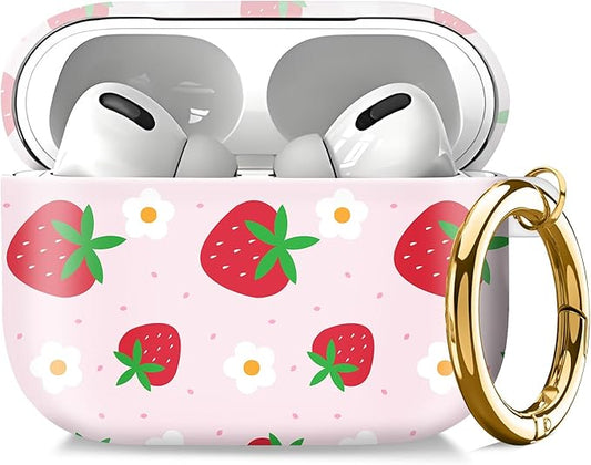Compatible with AirPod Pro 2nd//1st Generation Case Cover with Key Chain,Full Protective Shockproof Wireless Headphone Case for Airpod Pro 2023/2022/2019（Beautiful Strawberries）