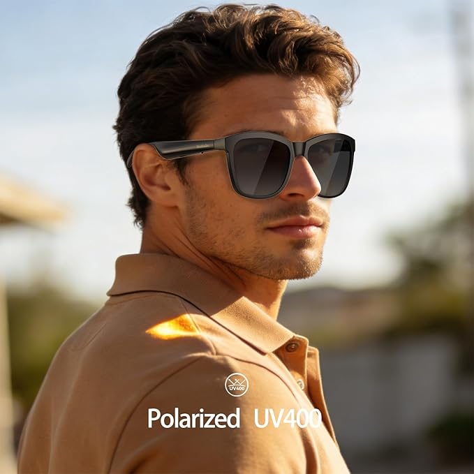 Smart Glasses | Bluetooth Glasses | 34g Ultra-Light Frame for Outdoor | Hands-Free Calls, Music & Voice Control | 8-10H Battery USB-C Charging(Black Polarized UV400 Lenses)