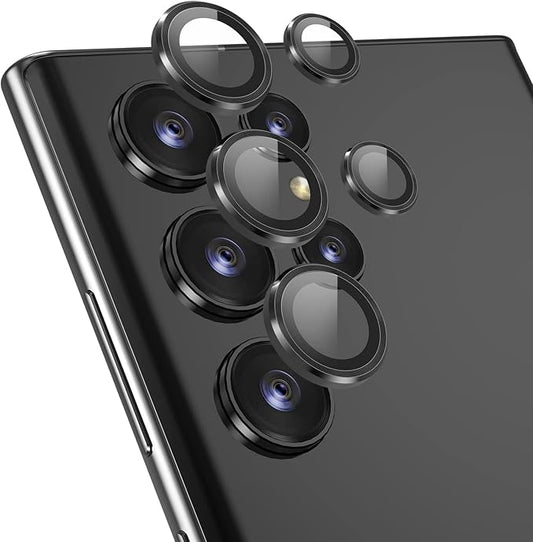 [3+2PCS] YWXYW for Samsung Galaxy S22 Ultra Camera Lens Protector, Aluminum Alloy Tempered Glass, [Installation Frame] with Camera Screen Protector for S22 Ultra 5G (Phantom Black)