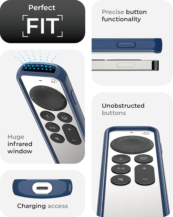 TotalMount Air Rim Case for Apple TV Remotes – Slim, Hybrid Apple TV Remote Case with Ultimate Drop Protection – Blue Perimeter Cover & Clear Back