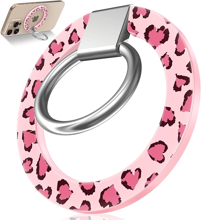 Toycamp Phone Grip Ring Holder Compatible with MagSafe - Magnetic Phone Grip Stand Women Cute Painting Removable Rotatable Magnet Accessories for iPhone 17 Pro Max/16/15/14/13/12 Series, Leopard