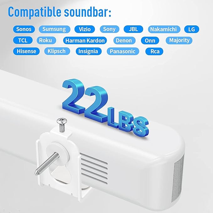 MOUNTUP Soundbar Wall Mount Bracket, Patented Level-Adjustable Sound Bar Bracket, Anti-Drop Design, Fits Most Soundbars up to 22 lbs, Compatible with Bose Samsung Vizio LG Sony JBL Soundbar – White