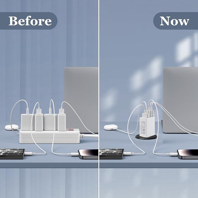 2-Pack 50W 5-Port USB C Charger Block - Fast Charging 3 USB C + 2 QC Wall Plugs for iPhone 12/13/14/15/16, Samsung S24/S23
