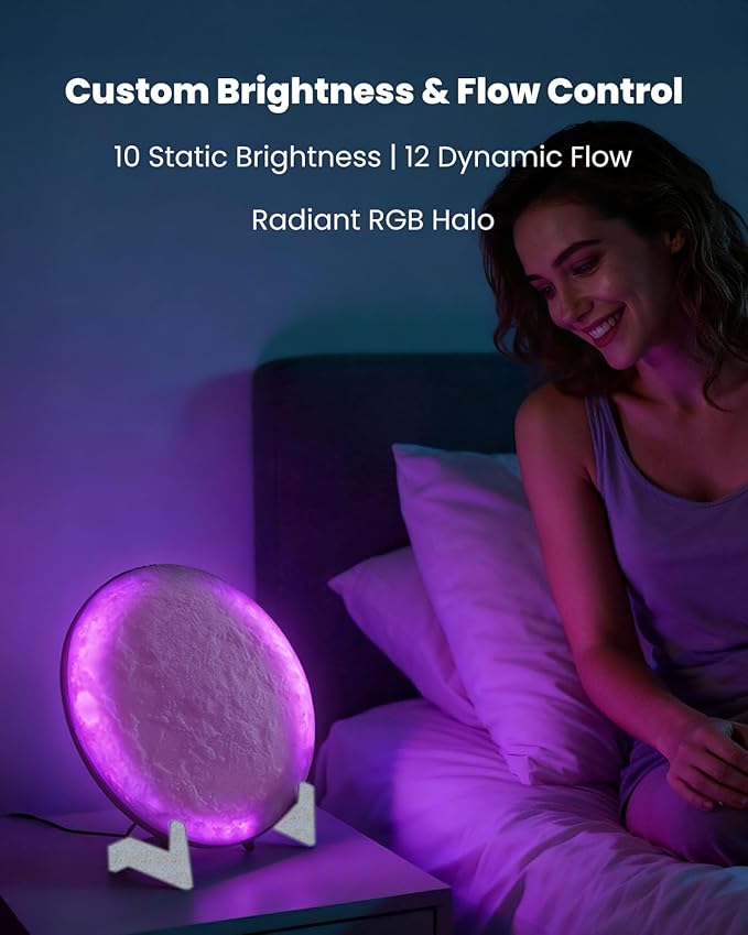 Nobiggie Meteorite Texture RGB Ambient Lighting Lamp, Artistic LED Mood Light with 85 Color Changing Modes, Soft Glow for Bedroom, Living Room, or Cozy Modern Home Decor (White, Small)