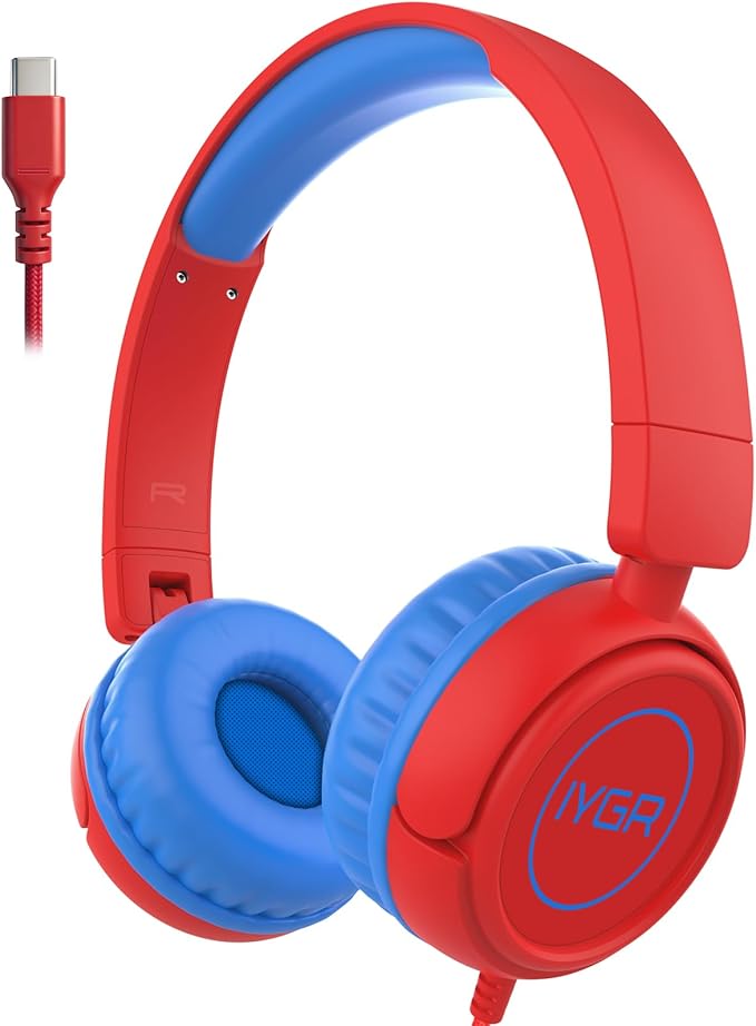 K6 USB C Kids Headphones, 85dB Safe Volume Headphones for Kids, Stereo Sound Foldable Headphone for School, Comfortable Fit On-Ear Headphone for Smartphones/iPad/Tablet/Plane/Travel