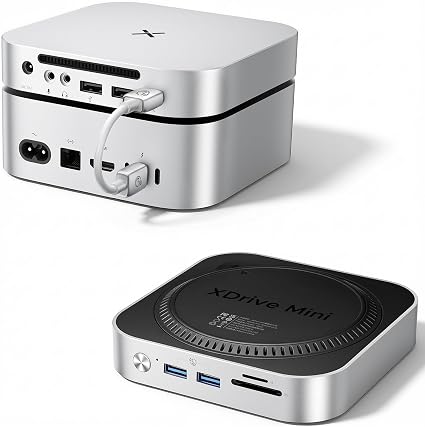 iDsonix Mac mini M4 Dock with M.2 NVMe/SATA SSD Enclosure, 2*USB A 10Gbps, 2*USB A 5Gbps, TF/SD Slot, 3.5mm Audio, Docking Station for Mac mini M4/ M4 Pro- M4D1
