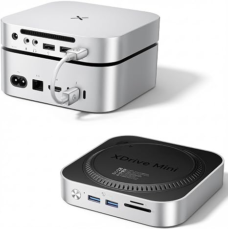 iDsonix Mac mini M4 Dock with M.2 NVMe/SATA SSD Enclosure, 2*USB A 10Gbps, 2*USB A 5Gbps, TF/SD Slot, 3.5mm Audio, Docking Station for Mac mini M4/ M4 Pro- M4D1