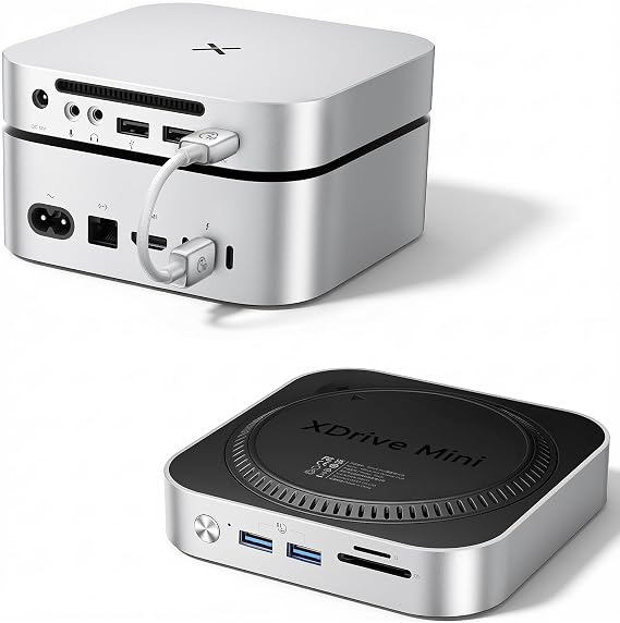 iDsonix Mac mini M4 Dock with M.2 NVMe/SATA SSD Enclosure, 2*USB A 10Gbps, 2*USB A 5Gbps, TF/SD Slot, 3.5mm Audio, Docking Station for Mac mini M4/ M4 Pro- M4D1