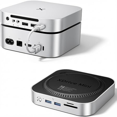 iDsonix Mac mini M4 Dock with M.2 NVMe/SATA SSD Enclosure, 2*USB A 10Gbps, 2*USB A 5Gbps, TF/SD Slot, 3.5mm Audio, Docking Station for Mac mini M4/ M4 Pro- M4D1