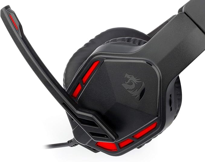 Redragon H220 Themis Wired Gaming Headset, Stereo Surround-Sound, Noise Cancelling Over-Ear Headphones with Mic, Volume Control, Red LED Light, Compatible with PC, PS4/3, Xbox One and Nintendo Switch