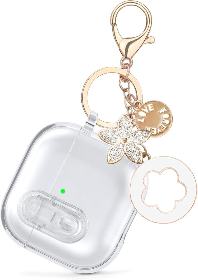 (with Lock) Clear Case Compatible for Cute Apple Airpods Pro 1/2 Cases Women, VISOOM TPU Transparency Air pods Pro 1st 2nd Generation Soft Earbuds Case Bling Keychain for Airpod iPod Pro2/1