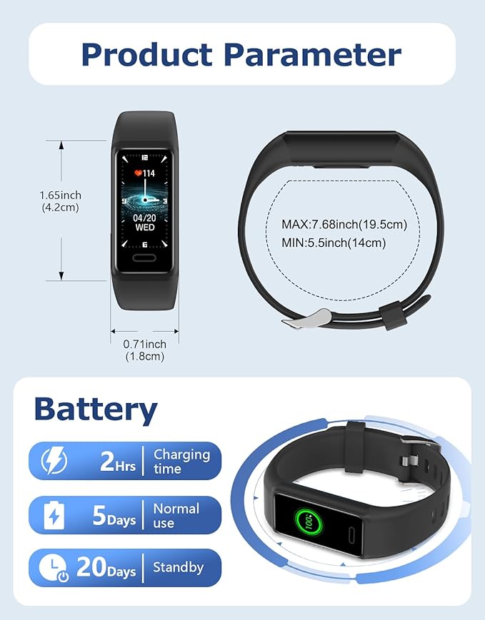 Fitness Tracker, Fitness Watches for Men Women with 24/7 Heart Rate Monitor Sleep Tracker Step/Calorie Counter Stopwatch Pedometer IP68 Waterproof (Black)