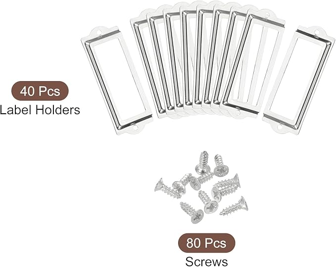uxcell Metal Label Holders, 83x30mm 40pcs File Name Card Tag Label Holder Frame for Office Library Drawer Cabinet Shelves, Silver Tone