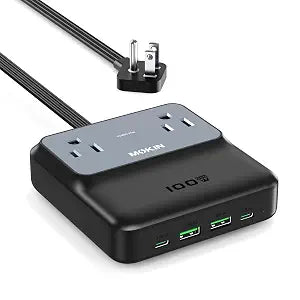 100W Max Travel Power Strip, 5ft Extension Cord USBC Charging Station