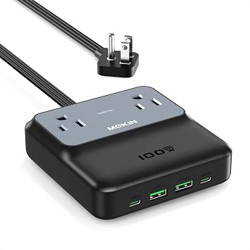 100W Max Travel Power Strip, 5ft Extension Cord USBC Charging Station