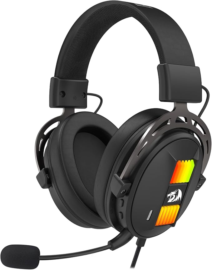 Redragon H375 Wired Gaming Headset, 53mm Drivers 7.1 Surround Sound, Detachable Noise Cancelling Mic, USB Computer Headset with RGB, Lightweight Design for PC/Laptop/PS4